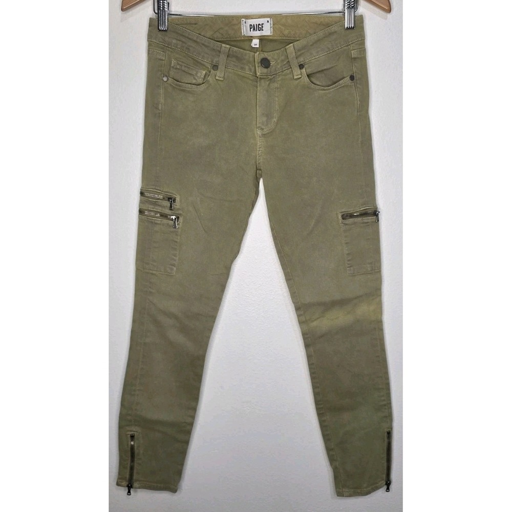 Paige Ivy Green Ankle Zip Cargo Skinny Jeans Moto Grunge Pockets 26 Low Rise